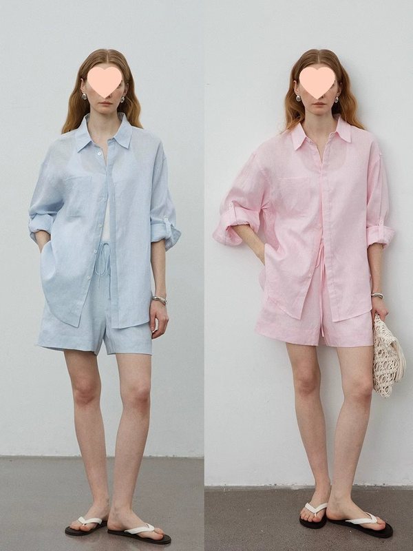 白色老钱风亚麻长袖衬衫女夏薄款轻奢设计感棉麻衬衣短裤防晒套装|undefined