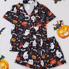国境を越えた貿易ハロウィンレディース半袖ショーツ四季パジャマセットカーディガンラペルホーム服ゆったりと快適