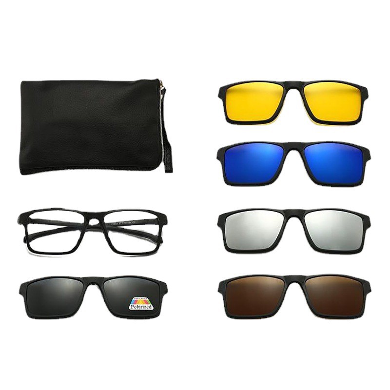 Cross-Border Cycling Magnetic Tr90 Polarized Sunglasses with Three Clips Sports Retro Set of Glasses Wholesale