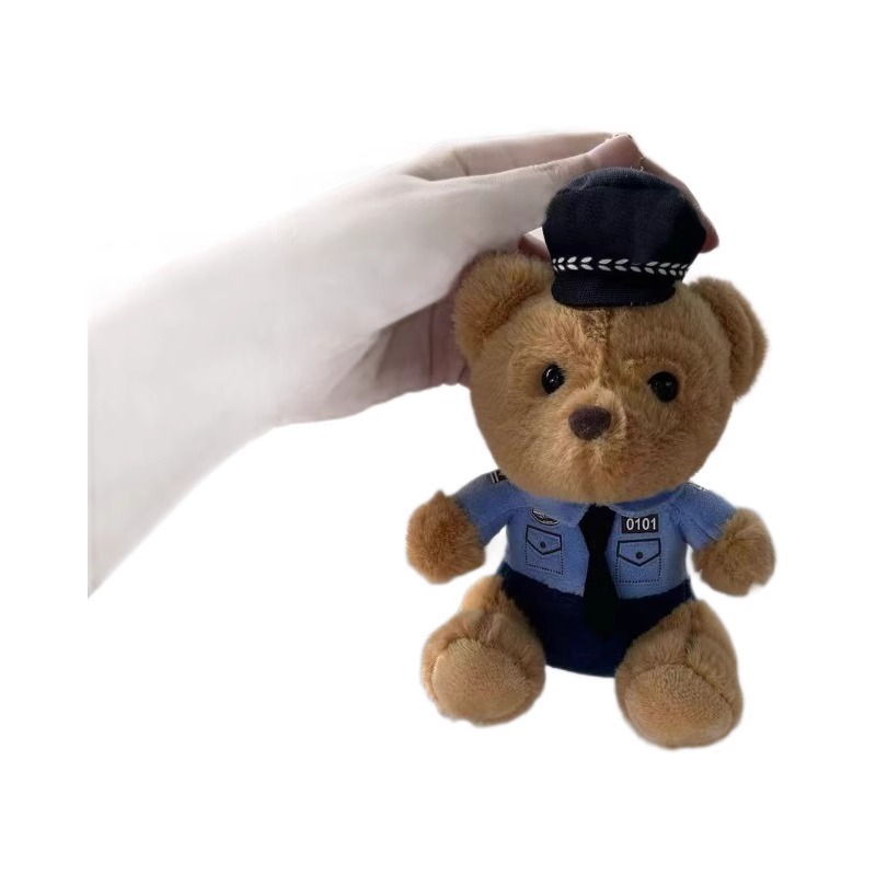 Policía bombero oso muñeca celebridad de Internet caballo de hierro muñeca coche de peluche policía de tránsito colgante oso de peluche llavero lindo