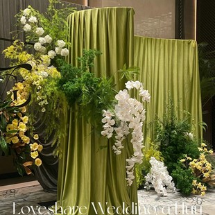 Avocado Green Curtain Kindergarten Layout Cultural and Creative Decorative Gauze Wedding Ceiling Elastic Cloth Milk Silk Wedding