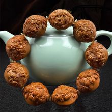 八方来财橄榄核手串八大弥勒大籽文玩大发横财苏工精雕手把件玛瑙