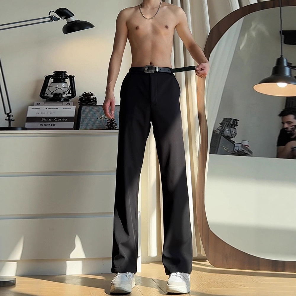 Autumn and Winter Cleanfit Scimitar Trousers Men's Black Tall Extended Trousers with High-End Casual Straight Pants