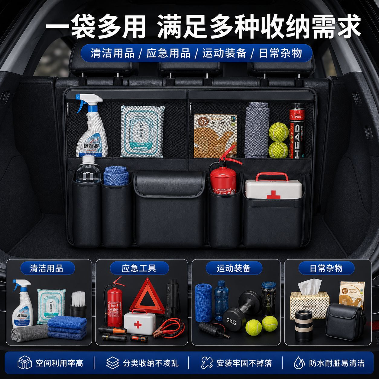 Suv Car Trunk Storage Bag, Multi-Functional Seat Back Storage Hanging Bag, Large Capacity Waterproof Storage Box