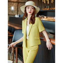 黃色短款西裝外套女夏季薄款小個子韓版炸街網紅氣質西服職業套裝