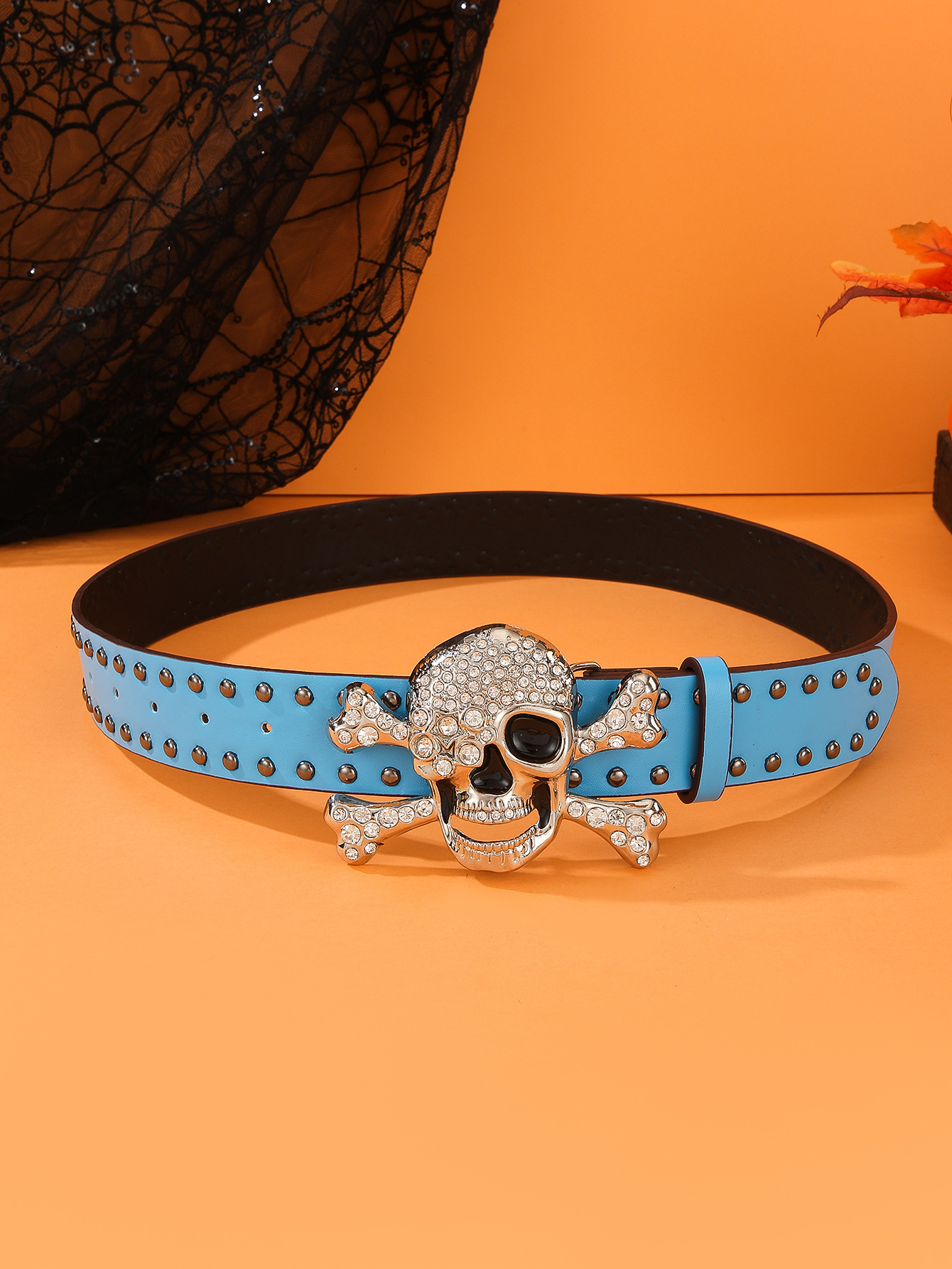 168g Weight Rhinestones Inlay Material Belt Classification 1 Piece Quantity Party, Street Occasion Alloy Material Halloween Festival Skull Pattern Unisex Gender Inlay Design Punk Style Rose Red, Blue, Black Color Punk Skull Alloy Inlay Rhinestones Unisex Leather Belts 9