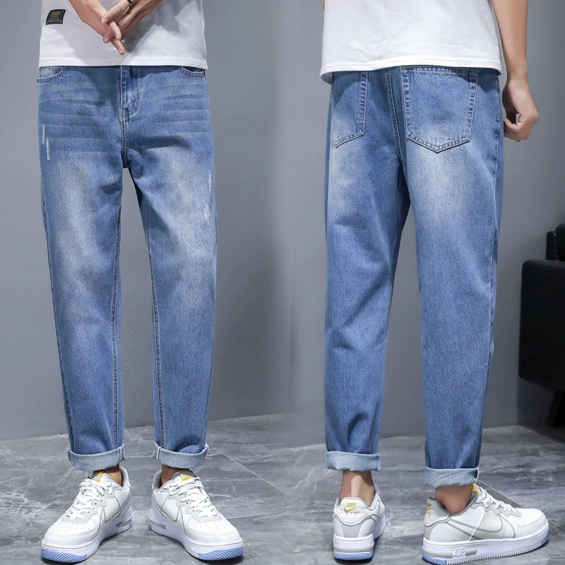 Jeans, universal summer light trousers for leisure, loose straight fit, Korean style