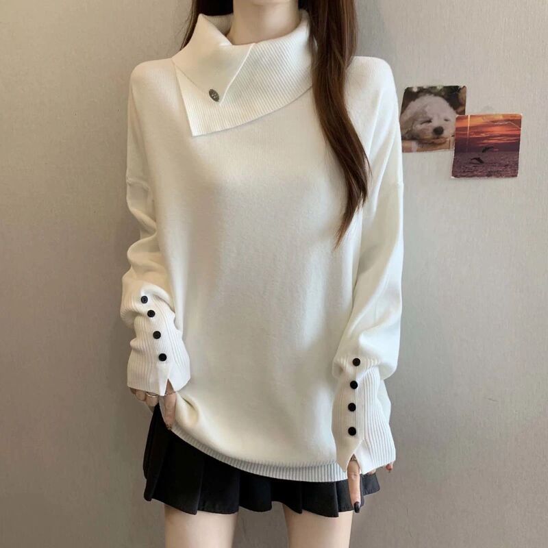 Plus-Size Korean-Style Half-Turtleneck Thick Knit Sweater for Women, Autumn and Winter, Loose and Slimming, Versatile Top