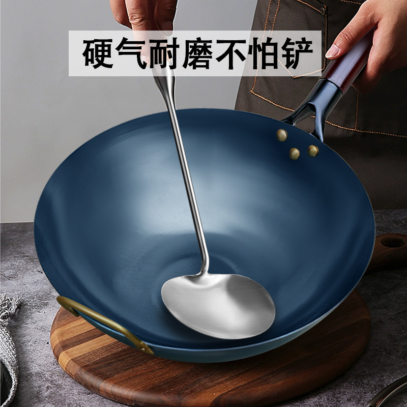 木柄鐵鍋傳統老式炒鍋家用炒菜鍋不粘鍋無塗層鐵鍋工廠手工鍋廠家