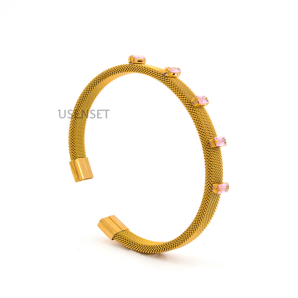 Fashion Geometric Stainless Steel Inlay Zircon Bangle 1 Piece