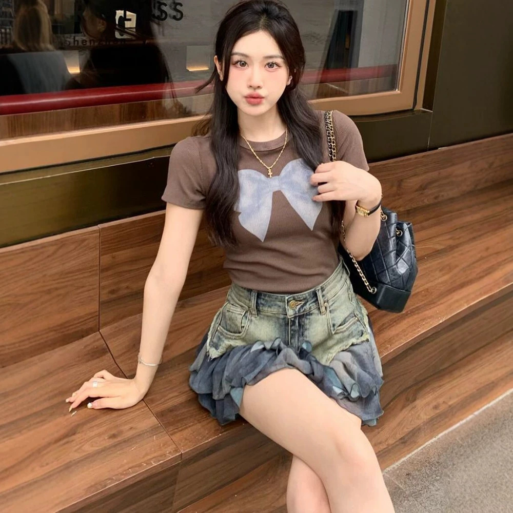 Summer retro denim skirt