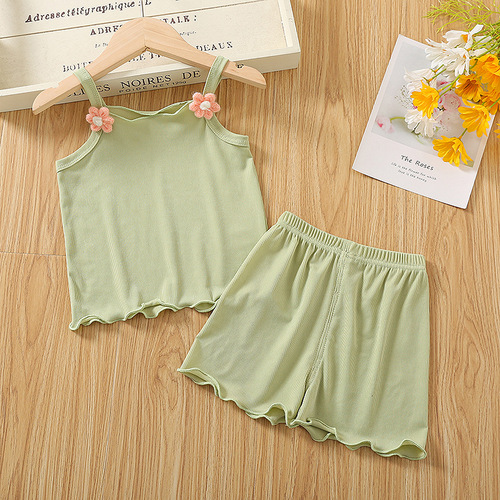 Girls Suit 2024 New Summer Clothes Baby Camisole Top Shorts Children Ice Silk Sleeveless Vest Two-piece Set