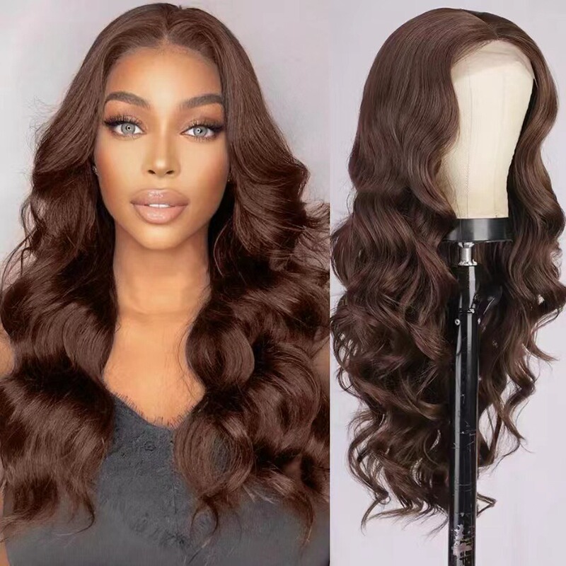 2025 New Wig Lace Long Curly Hair Brown Front Lace Wig Women's Wig Set Factory Ready Delivery