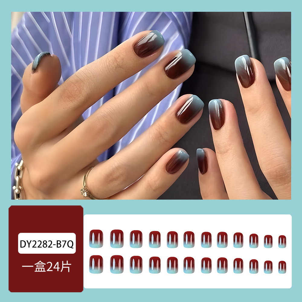 Comercio exterior Meilad otoño y invierno usar uñas francesas enrojecimiento de uñas brillante 24 piezas mejores venta uñas falsas al por mayor