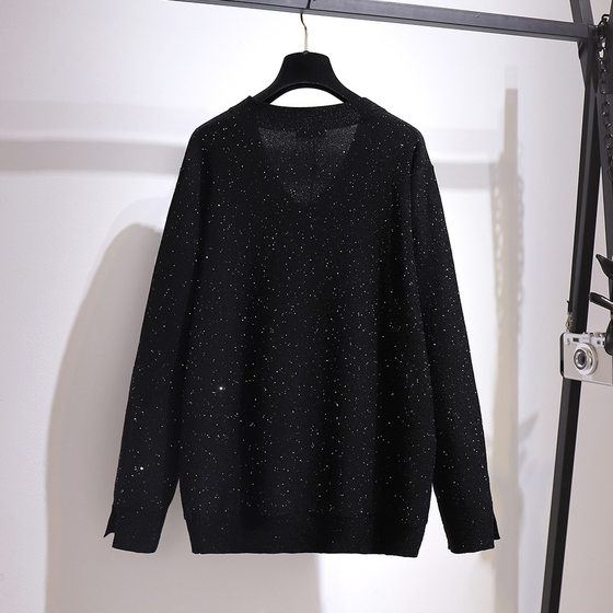 Chubby Sister V-neck Sweater Sweater Korean Gold Velvet Skirt Autumn 2023 New Large Size Fashion Suit