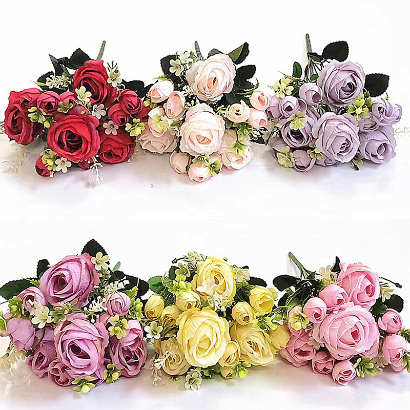 Wholesale 7-Fork Sweetheart Bud Export Fake Flowers Artificial Flowers Wedding Bouquet Plant Artificial European Style with Elegant Rose Flowers