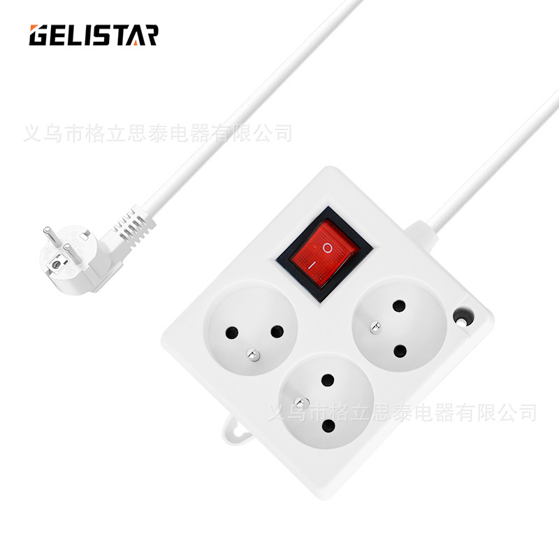 外贸跨境专供白色法式3位插排带开关2m排插电源插座