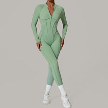 彤菲半开拉链长袖外穿健身瑜伽连体服女露背紧身运动连体衣25633