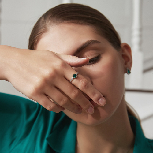 PAG&MAG cross-border new product S925 sterling silver ring artificial colored gem emerald ins fashion women's ring