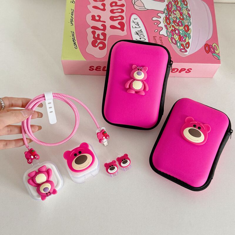 Cute Little Bear Charging Head Protective Case Storage Bag Suitable for Apple Uk Standard 20W Fast Charging Head Data Cable