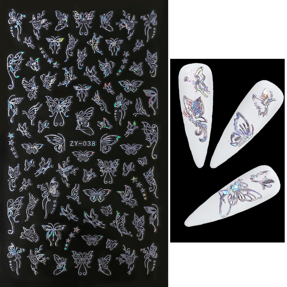Venta caliente transfronteriza de uñas pegatinas de mariposa delgada dorada láser oro y plata mariposa adhesivo autoadhesivo decoración de uñas calcomanías