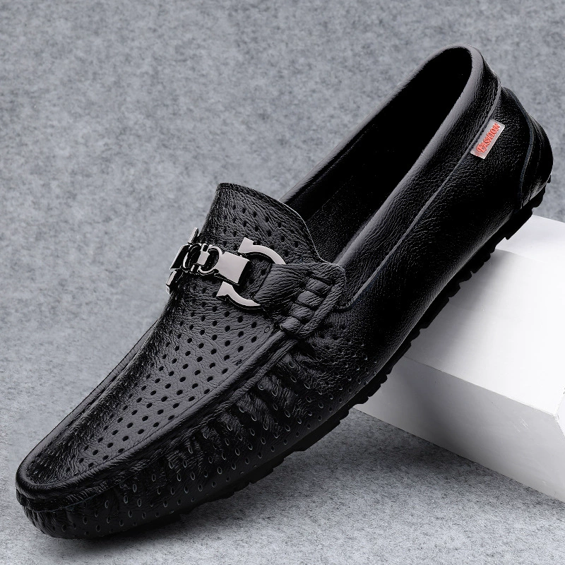 Мужская дышащая британская ленивая обувь из натуральной воловьей кожи, трансформируемая в прямом эфире, Высококачественная полая Шаговая мужская обувь