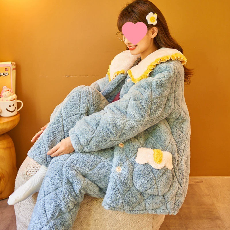 Demi-season coral velvet fleece quilted flannel cute winter pijama, J5, increased thickness