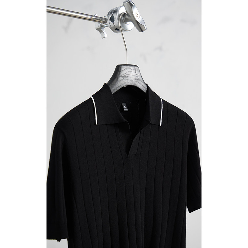 Polo camiseta de punto camiseta de manga corta camiseta hombre gaviota cuello V rayas viejas líneas de hielo de viento de verano fábrica transfronteriza mayorista