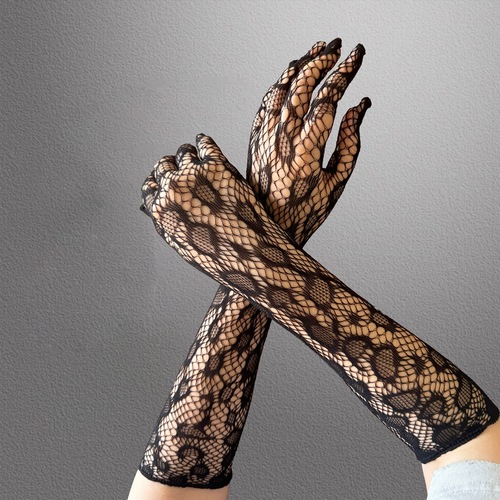 Sexy leopard print black fishnet gloves with hot, sheer, alluring half-arm lace fingerless gloves for European and American styles