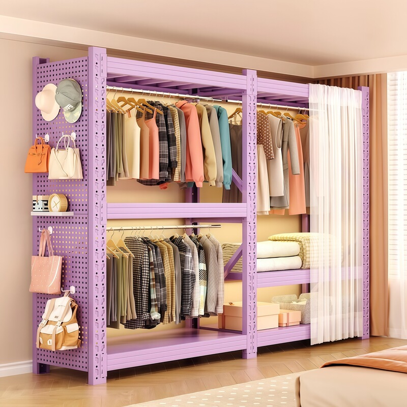 Rental Room Shelves Wardrobe Open Clothes Rack Bedroom Storage Cabinet Simple Assembly Floor-Standing Storage Rack Coat Rack
