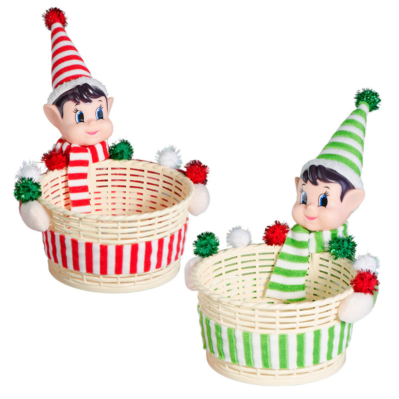 ゴールデン グリーン クリスマス装飾用品 クリスマス エルフ キャンディ バスケット スナック ボックス 赤と緑のクリスマス エルフ キャンディ ジャー|undefined