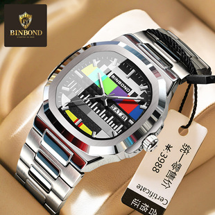Binbang Binbond Genuine Watch 2025 New Famous Brand Men's Classy Waterproof Square Nostalgic Post-80S Watch