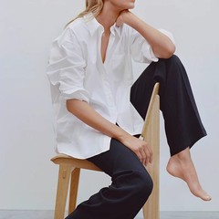 2025 春と秋の白綿クラシックシャツ女性のための FK ルーズオフショルダーシルエット多用途気質長袖シャツ女性のための