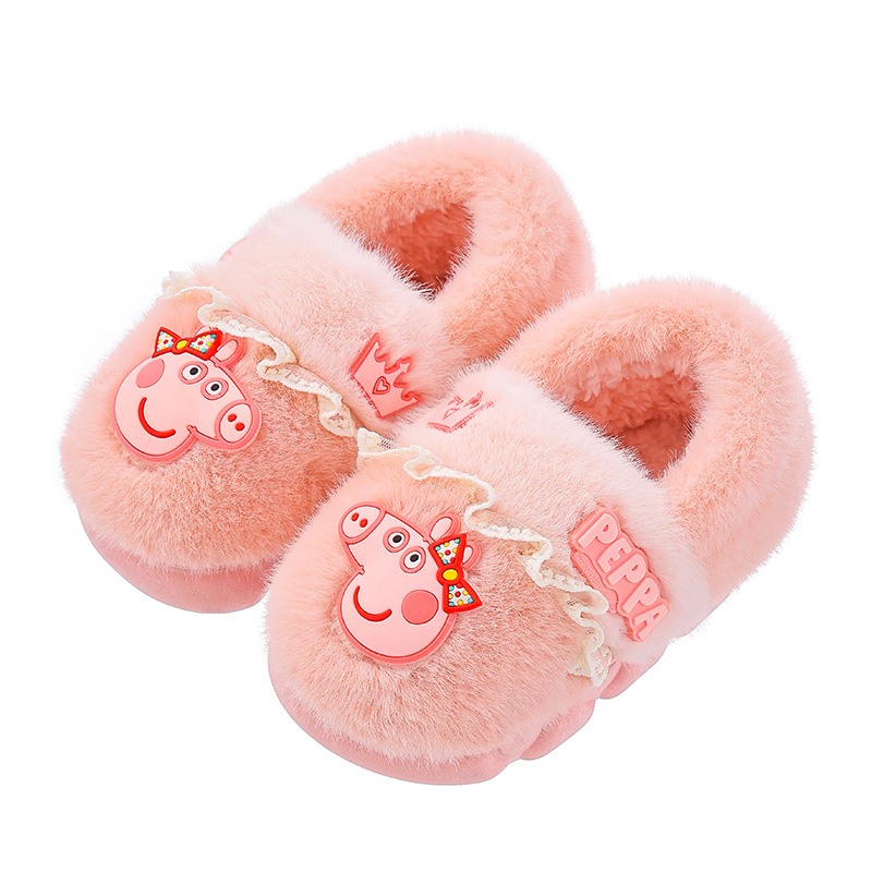 Piggy Page zapatillas de algodón para niños de invierno niñas cálidas más pelusa en el hogar bebés elásticos zapatos de algodón