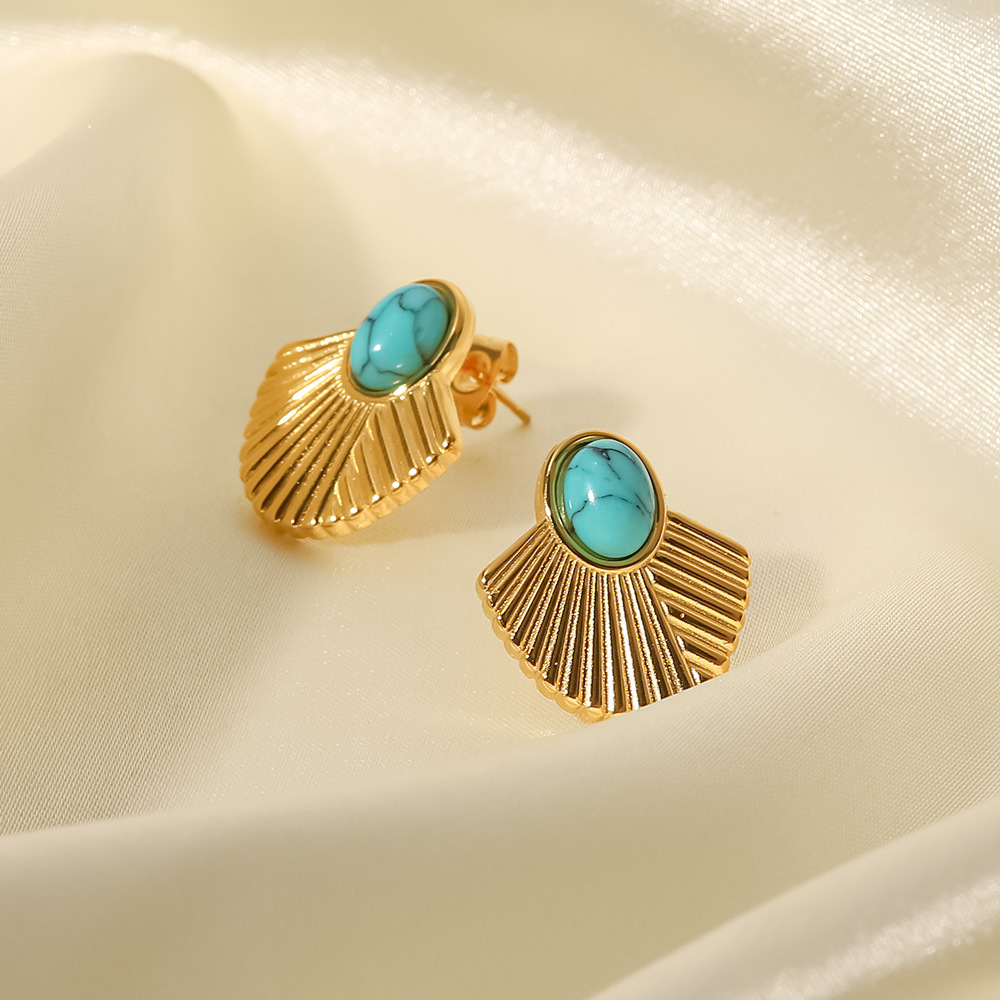 Fashion Sector Stainless Steel Ear Studs Gold Plated Turquoise Stainless Steel Earrings