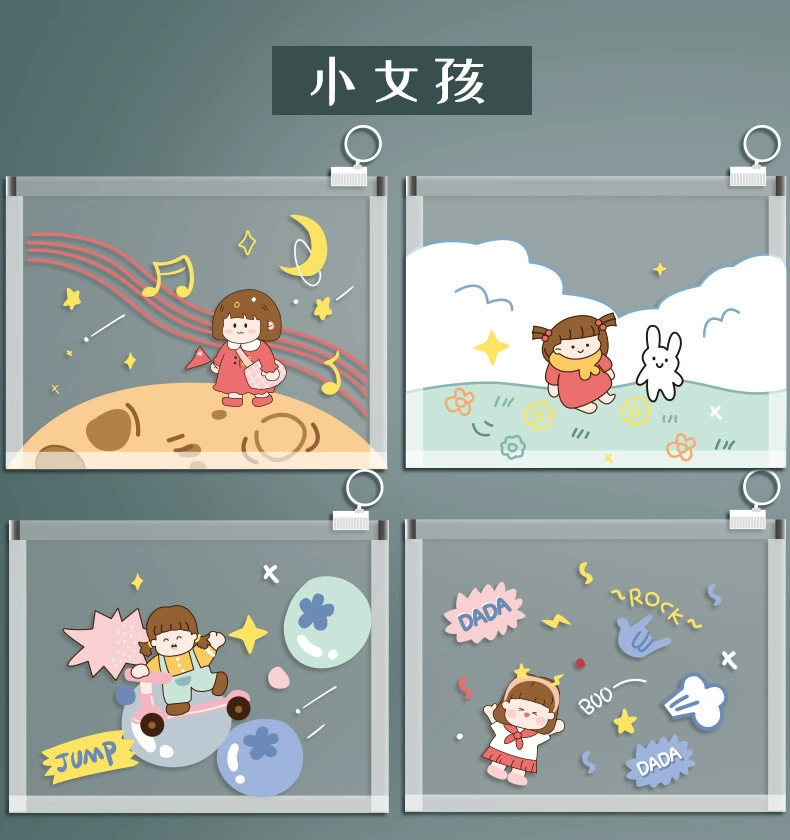 Plastic storage bag, waterproof cartoon cute stationery