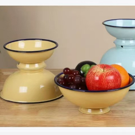 Old-Fashioned Nostalgic Enamel Tall Bowl, Food-Grade, High-Temperature Resistant, Household Breakfast Bowl, Dessert Bowl, Retro Simple Fruit Plate Old-Fashioned Nostalgic Enamel Tall Bowl, Food-Grade, High-Temperature Resistant, Household Breakfast Bowl, Dessert Bowl, Retro Simple Fruit Plate