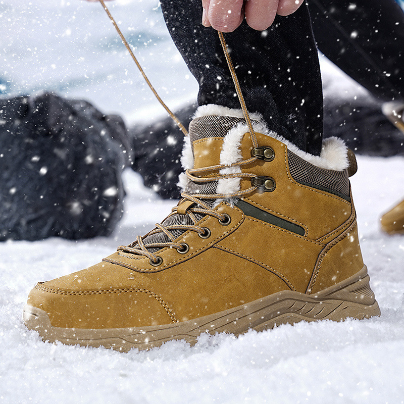 Herrenschuhe Große Herrenschuhe für den Winter High Top Plus Samt warme Baumwollschuhe Outdoor-Arbeit Schneestiefel rutschfeste Wanderschuhe_voghion.com