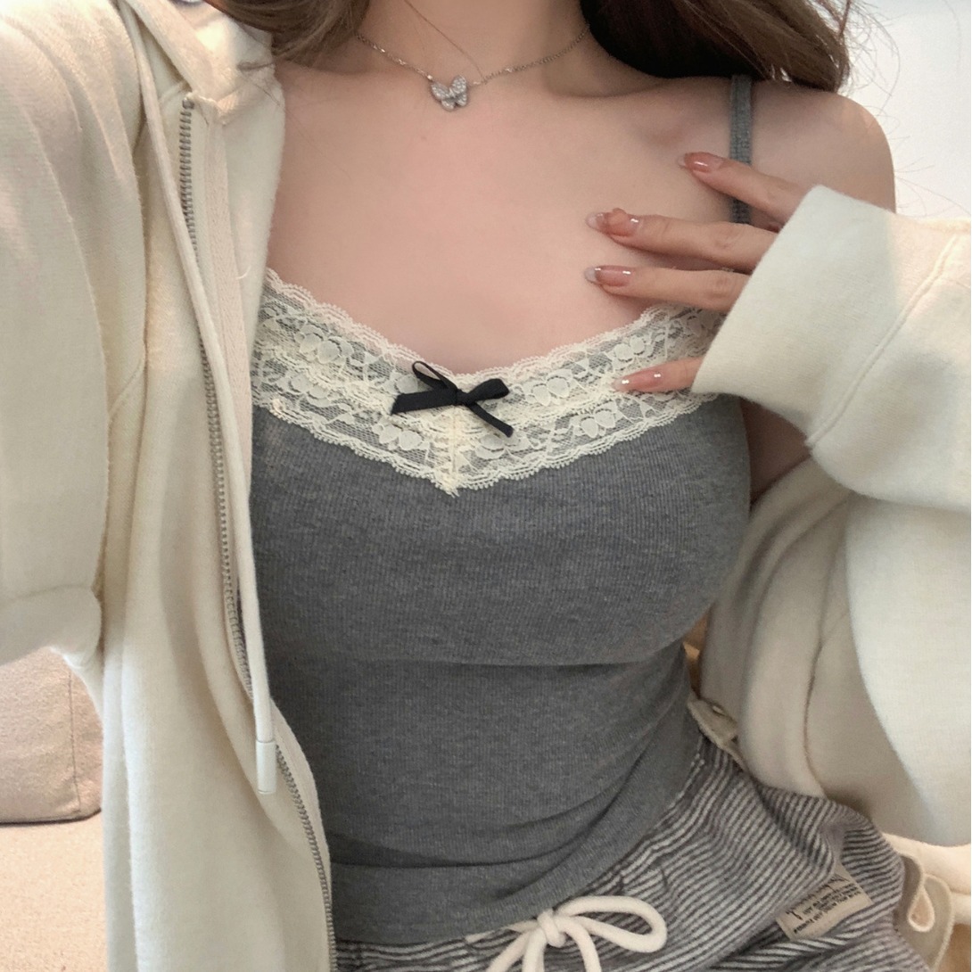 Arco encaje con almohadilla en el pecho camisola ropa interior de las mujeres SLIM-Fit adelgazante gris dulce chica caliente bottoming top