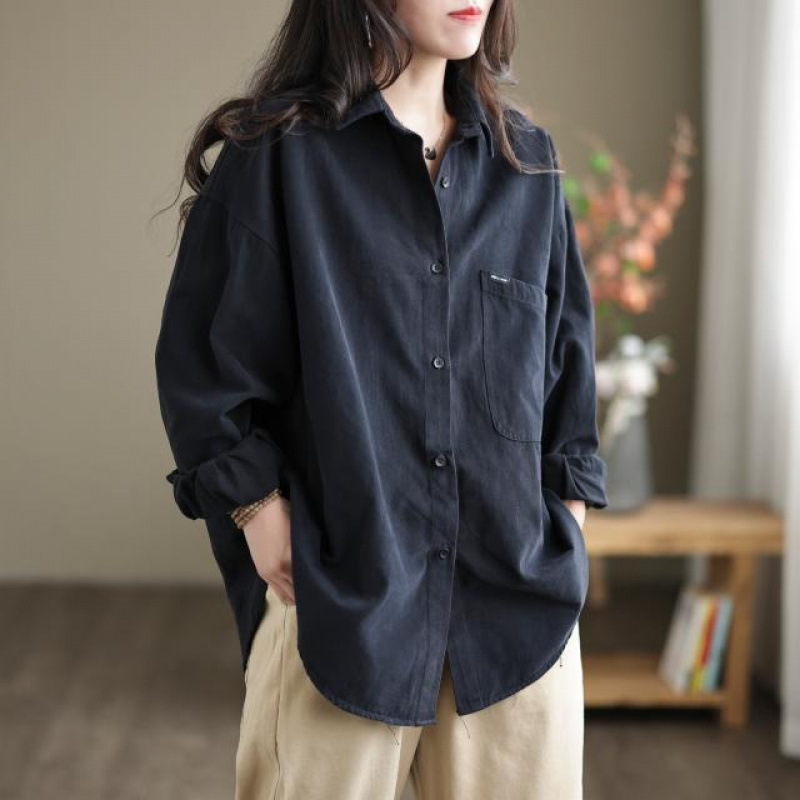 大码女装衬衫女士外套女春秋季棉麻长袖上衣女休闲宽松衬衣女|undefined
