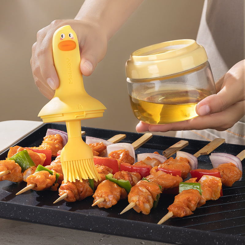 魚仔ロック止めオイルブラシ家庭用一体瓶バーベキュー焙煎専用食品級キッチンブラシ油シリコンブラシ|undefined