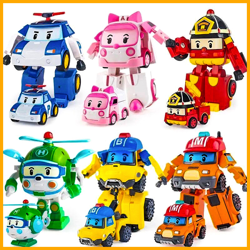 Transforming Police Car Poli Toy Transforming Robot Roy Fire Truck Traffic Rescue Team Children's Cartoon Toy Car