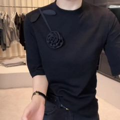 早秋款圆领设计感时尚百搭中袖显瘦T恤女2025新款减龄气质上衣