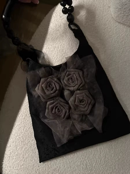 One-shoulder bag, retro flowered, foldable 28×34 cm, lightweight 0.2 kg