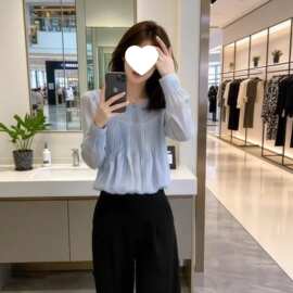 2026春季新款法式褶皱圆领长袖衬衫时尚巨好看设计感小衫衬衣女装