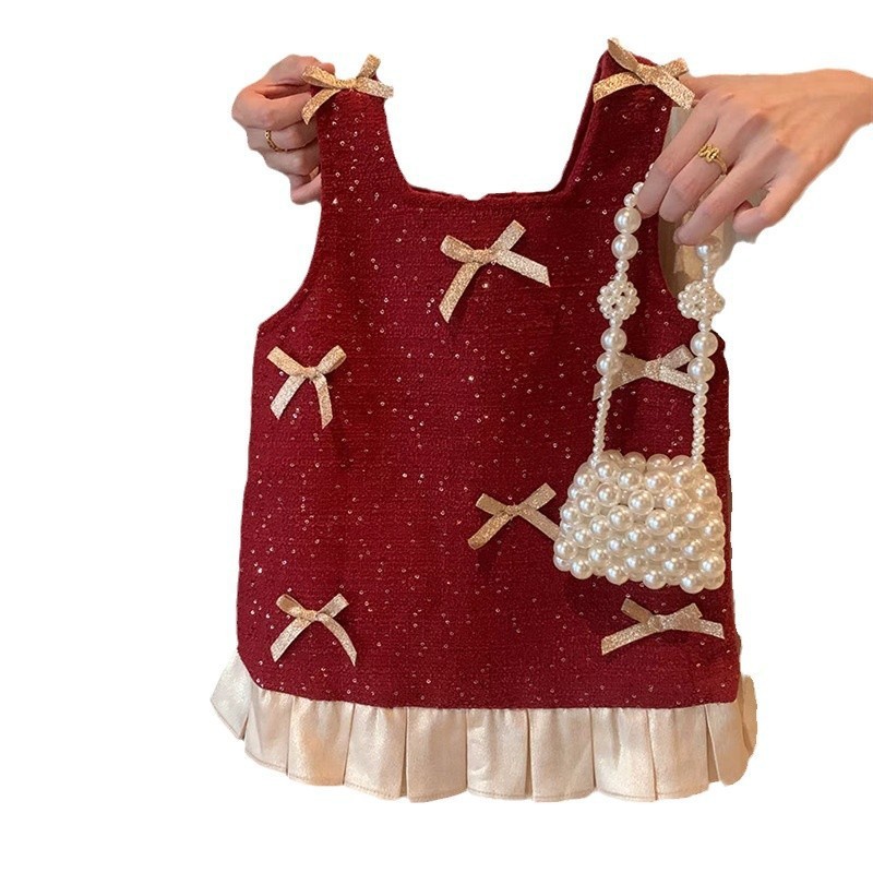 Vestido de Niña Dulce para Otoño e Invierno, Nuevo Estilo, Forrado de Felpa, Rojo, Ropa de Invierno para Niños, Vestido de Cumpleaños, Vestido de Princesa