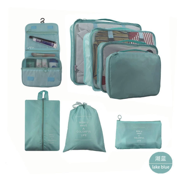 8 piece toiletry bag set lake blue