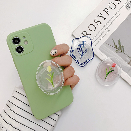 亚克力透明气囊支架ins女生桌面伸缩折叠相机 郁金香贴片手机支架