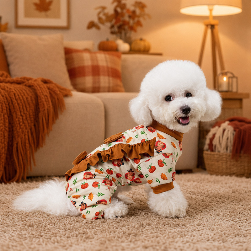 Autumn and Winter Thanksgiving Holiday Clothes for Small and Medium-Sized Dogs, Teddy, Bichon, Chihuahua, Princess Style, Cute Bow