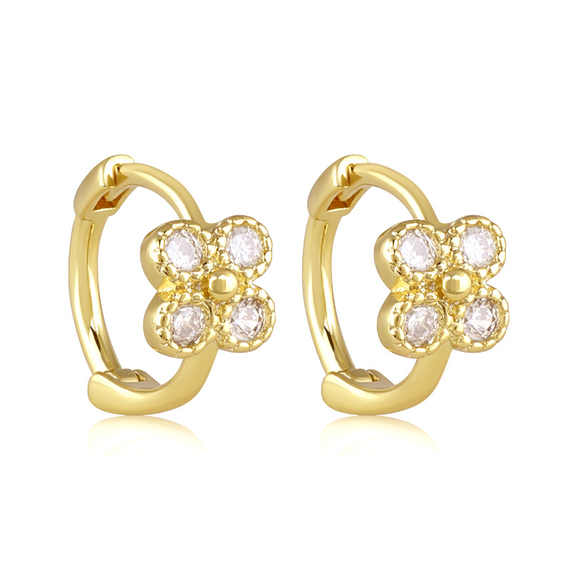 S925银针日韩气质镶钻四叶草耳扣耳圈轻奢时尚ins风通勤耳环耳饰